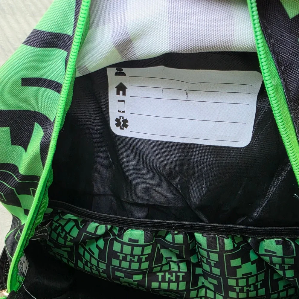 Minecraft Adventure Mode Creeper TNT Backpack Green Black Kids School Bag